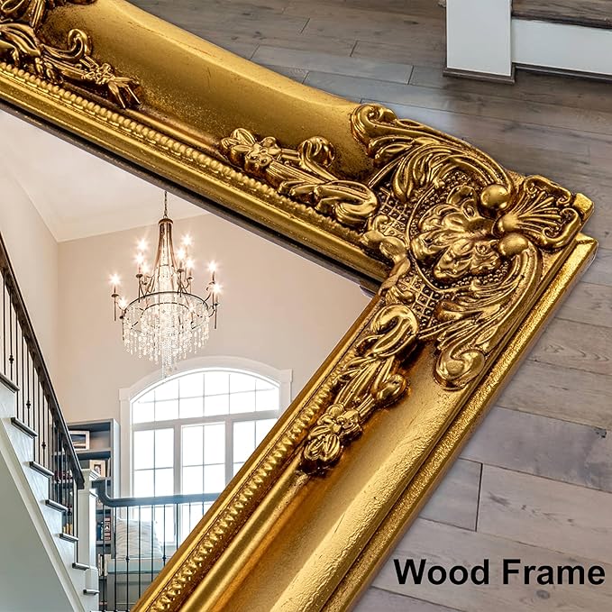 Chende 23" x 47" Gold Vintage Mirror for Wall, Decorative Wall Mirror with Wood Ornate Frame, Large Bathroom Mirror Wall Mounted, Elegant Gold Mirror for Entryway, Hallway, Home Office