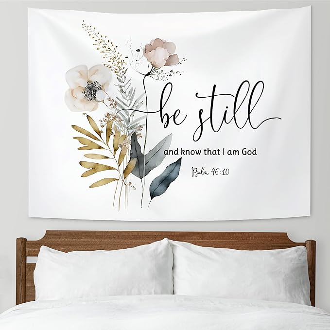 KAIOUS Bible Verse Christian Tapestry,Be Still and Know That I Am God Christian Bible Scripture Tapestry Wall Hanging Art Aesthetic Decor for Bedroom Living Room Dorm Bed Women Men 50x58 Inches