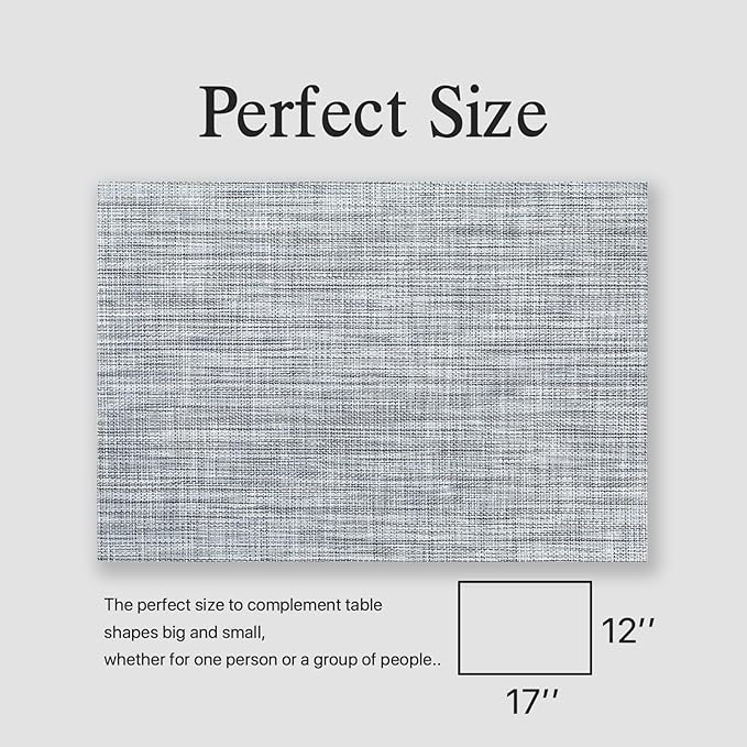 Placemats Set of 6 - Easy Clean Woven Vinyl Placemats for Dining Table, Indoor/Outdoor Place Mats, Washable PVC Table Mats(Gray)