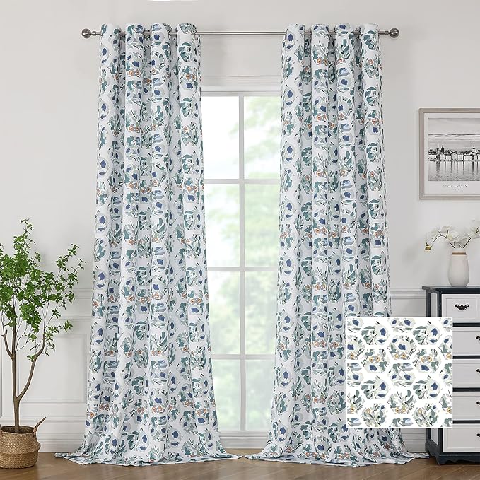 Joydeco Green Floral Curtains 108 Inches Long for Bedroom 2 Panels, Room Darkening Boho Curtains Patterned Panels for Living Room with Grommet, 80% Blackout Botanical Printed Drapes(Hexagon Green-108)