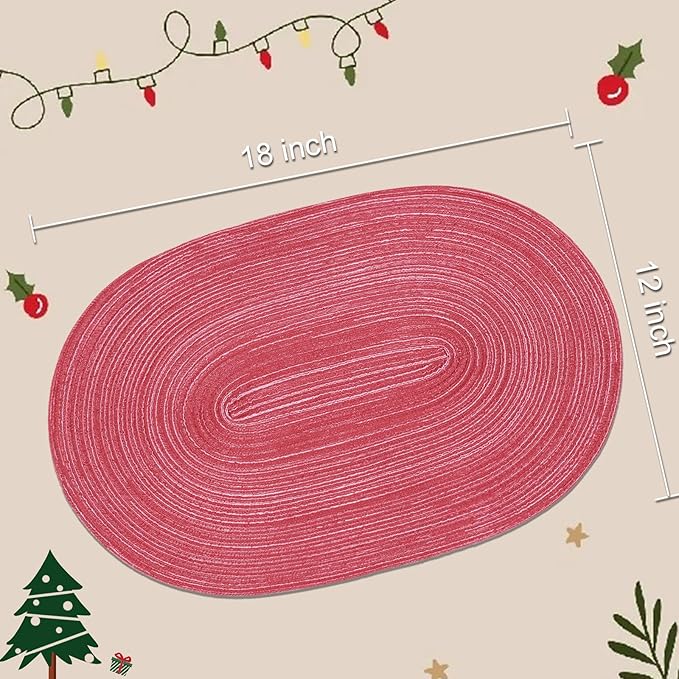 Noctiflorous Oval Braided Placemats Set of 8 Woven 12x18 Inch Non Slip Washable Heat Resistant Place Mats Tablemats for Dining Kitchen Party Daily Table Decor Dinner Mats (Raspberry Pink, 8)