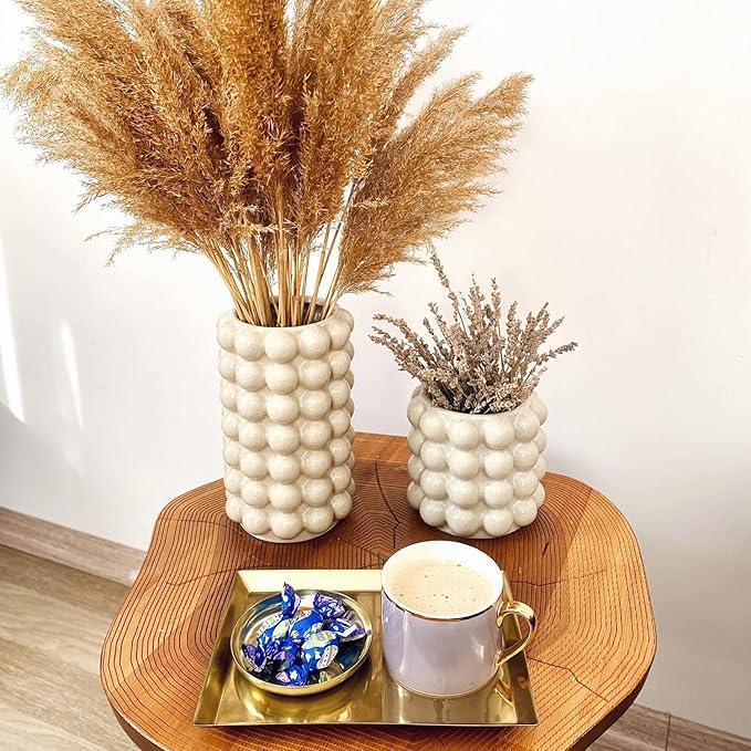 Bubble Vases, Set of 2 Ceramic Vase for Flowers, Boho Ceramic Flower Vases for Decor, Tall Bubble Vase for Living Room, Dining Table, Wedding, Mantel, Coffee Table(Beige)