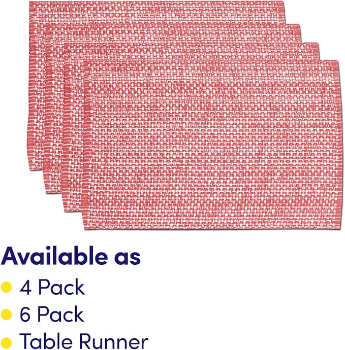 Sweet Home Collection 100% Cotton Placemats for Dining Room Rectangle Two Tone Woven Fabric 13" x 19" Soft Durable Table Mat Set, Set of 6, Pink