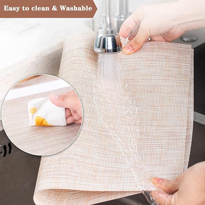 Beige Placemats Set of 4 - Heat Resistant Non-Slip Place mats for Dining Table, Washable Durable PVC Vinyl Woven Table Mats (Beige, 4)