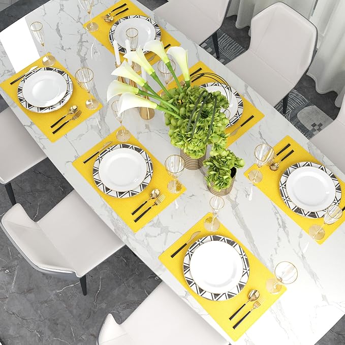 4 Piece Soft Handmade Faux Linen Place Mats Heat Resistant Dining Table Place Mats Kitchen Table Mats 12x18 Yellow