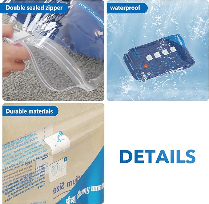 Vacuum Storage Bags with Electric Air Pump 8 Combo (2 Jumbo/2 Large/2 Medium/2 Small), Plastic Packaging Bags,Travel Vacuum Bags For Luggage,Clothes, Pillows, Comforters, Blankets, Bedding