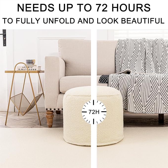 Asuprui Supportive Boucle Ottoman Foot Rest Elevate Your Living Room Decor with Lightweight Pouf Ottoman Filler and Comfort Cover Modern Foam Stuffed Poof Perfect to Rest Your Feet (Ivory)