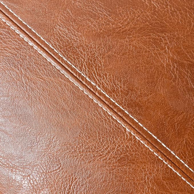 Fancy Homi Brown 26x26 Pillow Covers Set of 2, Euro Pillow Covers, Big Throw Pillow Covers for Couch Bed Bedroom Living Room, Cognac Brown Faux Leather Hand Stitched Square Cushion Case 66x66 cm