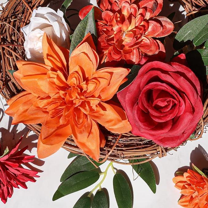AmyHomie Orange Artificial Flowers Combo Silk Mix Peony Rose Hydrangea Fake Flowers w/Stem for DIY Wedding Bouquets Centerpieces Arrangements Table Fall Decor Party Bridal Baby Shower Home Decorations