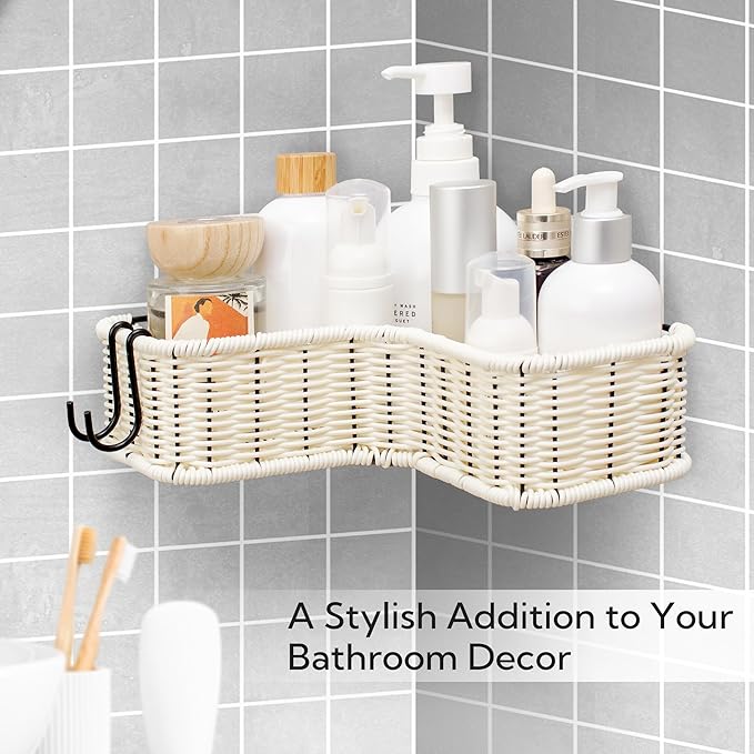 GRANNY SAYS Shower Caddy, Corner Shower Organizer, 2 Pack Rust-Proof Wicker Shelves for Bathroom, White