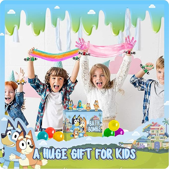 Bath Slime Kids Soap Bath Toy, Blue Heelers Bath Bombs for Kids, Bath Bombs with Surprise Inside, Slime Kit Kids Bath Bombs Rich in Natural Essential Oils for Dry Skin Moisturize, Gifts Card for Kids