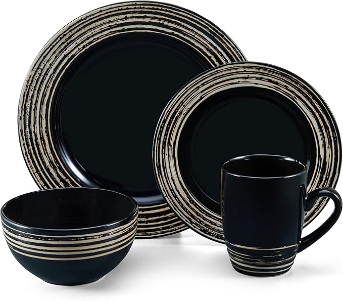 Pfaltzgraff Bryson 16 Piece Dinnerware Set, Service for 4, Black