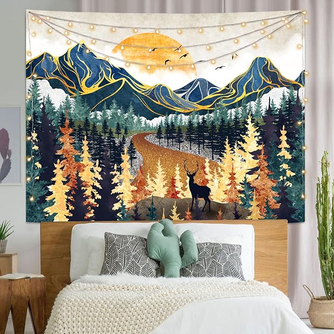 Kanuyee Boho Mountain Tapestry Sunset Landscape Wall Tapestry, Nature tapestries for Bedroom Ceiling Tapestries Wall Hanging for Bedroom Living Room Wall Decor Mountain-2 44"x60"