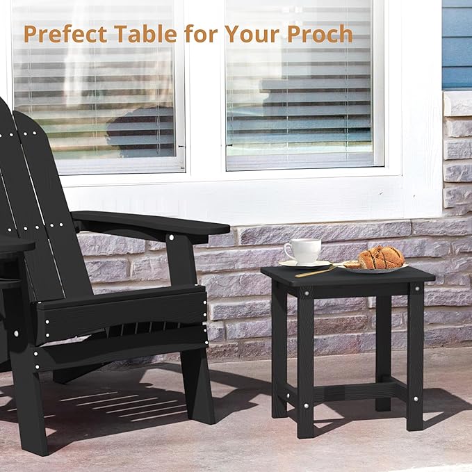 LUE BONA Outdoor Side Table Set of 2, HDPS Small Outdoor Table, Adirondack Side Table, Outside End Table for Patio, Porch, Deck, Pool, Weather Resistant/Easy Maintenance/Indoor or Outside Use, Black