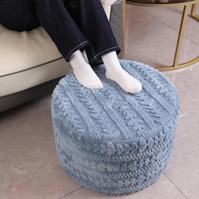 Asuprui Round Footstool Ottoman, 20x14 Inches Multi-Functional Modern Foot Stool,Floor Poufs, Sofa Footrest Extra Seating for Living Room, Entryway, Hallways and Bedrooms (Blue)