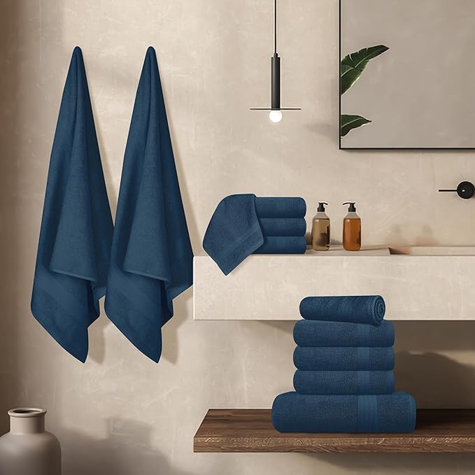 GLAMBURG Ultra Soft 24-Piece Towel Set - 100% Pure Ringspun Cotton, Contains 8 Oversized Bath Towels 27x54, 8 Hand Towels 16x28, 8 Wash Cloths 13x13- Ideal for Everyday use, Hotel & Spa- Mineral Blue
