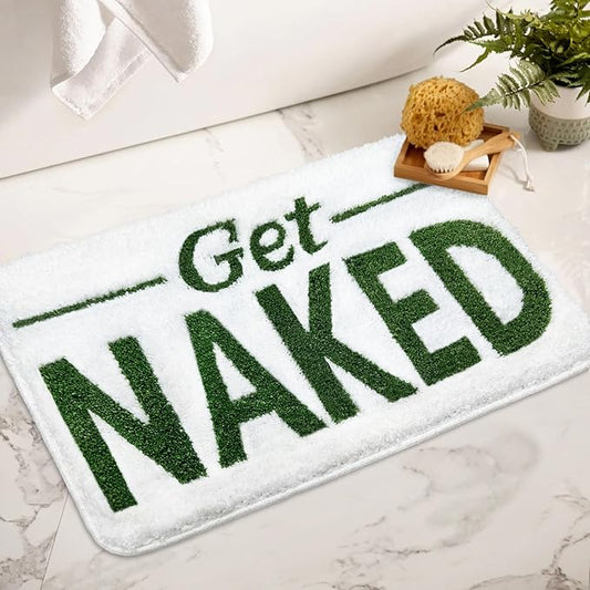 Get Naked Bathroom Rugs - Funny Non Slip Bath Mats for Sink, Bathtub and Shower - White, Green 24" x 36" Water Absorbent Cute Carpet for Bathroom Floor Decor