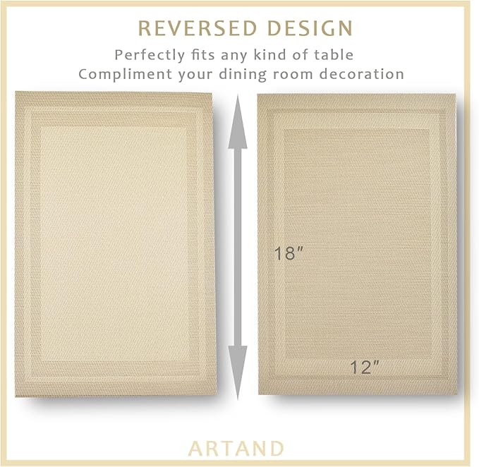 DACHUI Placemats Set of 6, Linen Look Woven Place Mats, Water Resistant, Heat Resistant, Washable, Durable Table Mats (Beige)