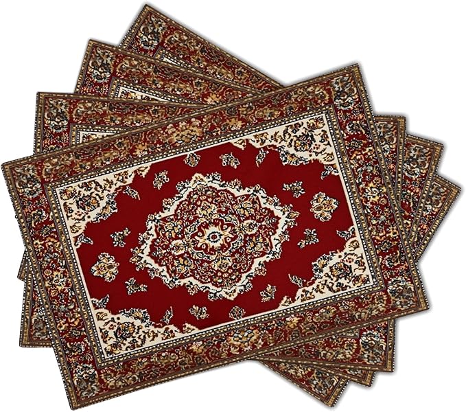 Giwawa 12"x18" Ethnic Boho Placemats Set of 4 Antique Tribal Rustic Red Floral Table Mats Farmhouse Carpet Stain Resistant Washable Linen Place Mat for Kitchen Dining Picnic Party Decor