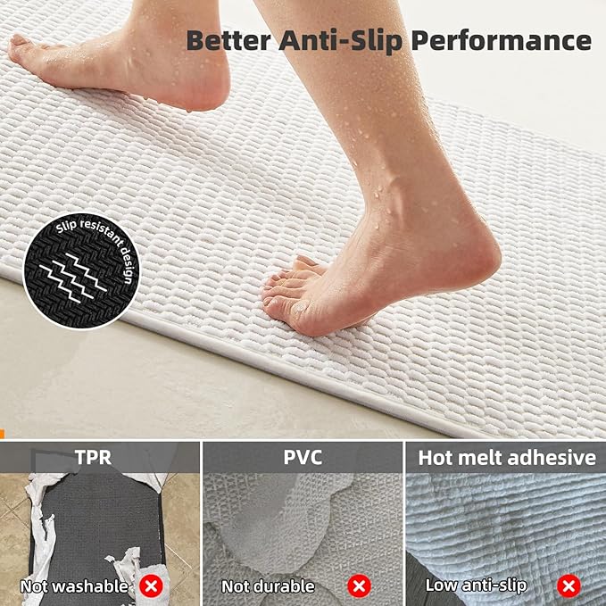 Toilet Rug, Thin Toilet Rugs U Shaped Washable Non Slip Absorbent Quick Dry Low Pile Toilet Mat, White 20"x24" U Shape
