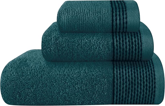 Belizzi Home Ultra Soft 3 Pack Cotton Towel Set, Contains a Bath Towel 28x55 inch, a Hand Towel 16x24 inch & a Wash Coth 12x12 inch, Ideal Everyday use, Compact & Lightweight -Teal