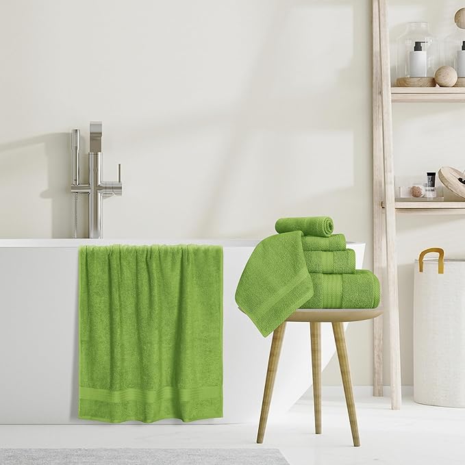 GLAMBURG Ultra Soft 8-Piece Towel Set - 100% Pure Ringspun Cotton, Contains 2 Oversized Bath Towels 27x54, 2 Hand Towels 16x28, 4 Wash Cloths 13x13 - Ideal for Everyday use, Hotel & Spa-Kiwi Green