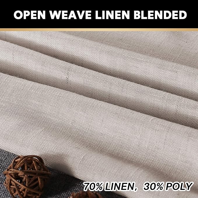 PrinceDeco Linen Curtains 84 Inches Long Soft Thick Linen Burlap Curtains for Living Room/Bedroom Country Rustic Linen Blended Curtains 2 Panels Set(Angora, 52" W x 84" L)