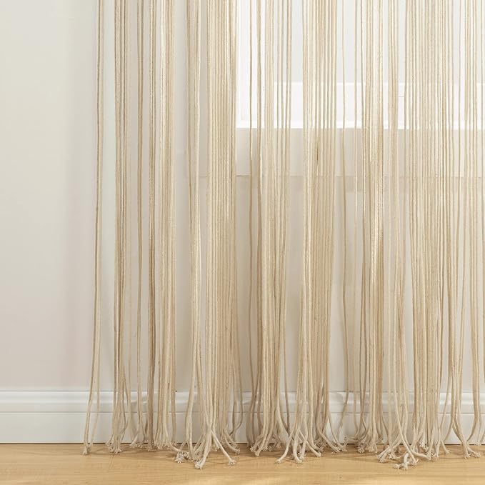 Lush Decor Boho Macrame Tassel Cotton Window Curtain/Room Divider/Wedding Backdrop/Wall Decor, 84" L x 50" W, Neutral