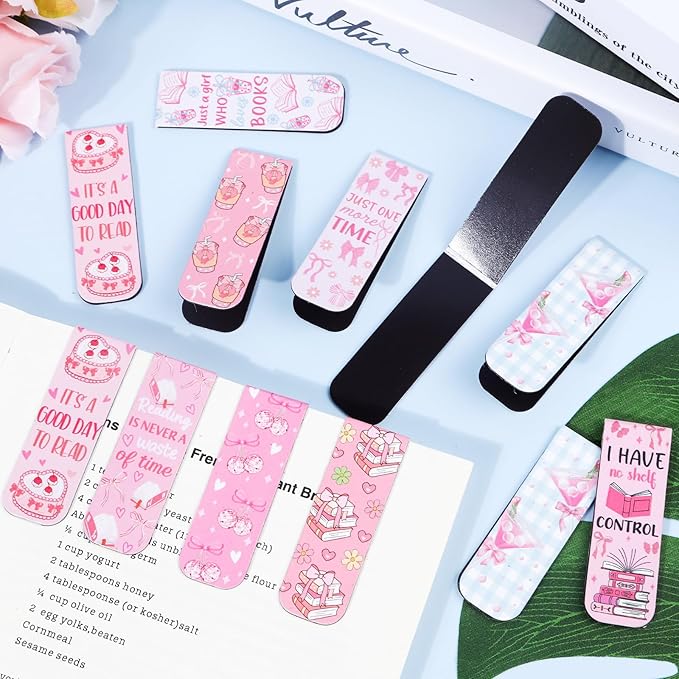 Coquete Magnetic Bookmark Gifts - 30PCS Bows Magnetic Bookmarks Pink Bow Book Marks Cute Flower Cake Cherries Page Magnets Marker Clip for Book Lovers Girls Students Teacher Reading Bookis Gift
