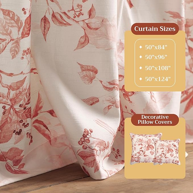 Maison d' Hermine Curtains for Living Room 100% Cotton 108 inch Length One Panel Light Filtering Curtains for Bedroom Windows with Rod and Loop Pockets Drapes (Equinoxe Terracotta, 50" W x 108" L)