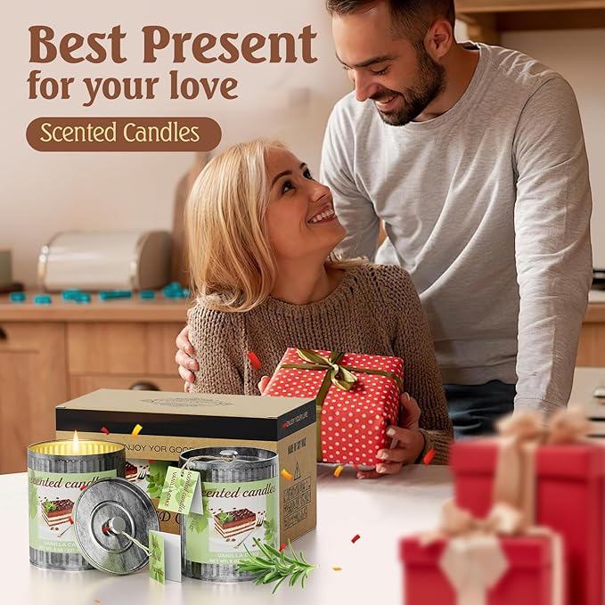 Vintage Scented Candles Gift Set (2 x 8 oz) - Vanilla Cake Aromatherapy Candle, Natural Soy Wax Candle, (2 x40) Hours Burn, 8% Fragrance Oil, Holiday Gifts for Home Decor, Relaxation & Christmas