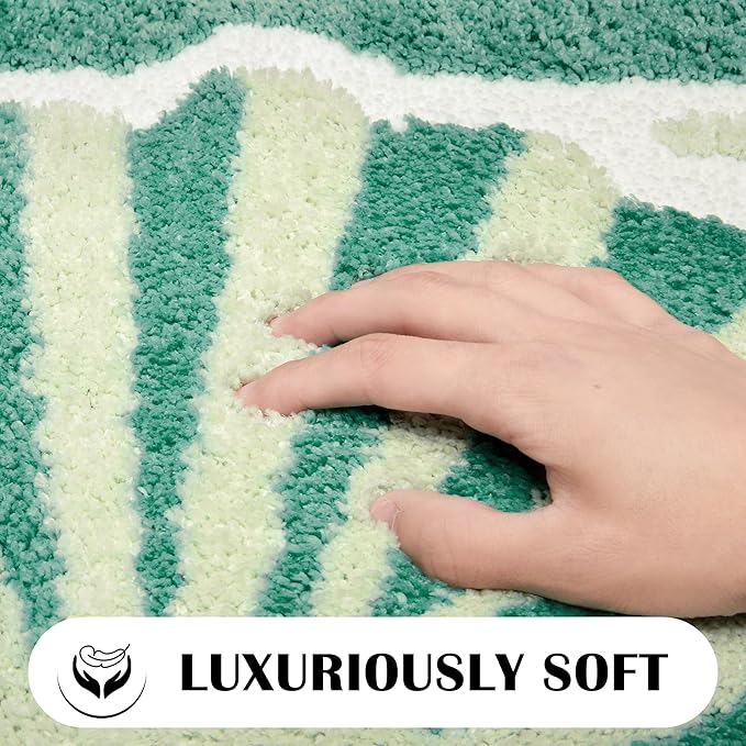 Green Beach Long Bathroom Rugs Non Slip Washable Cute Coastal Bath Mats Rugs for Bathroom Floor Nautical Fluffy Plush Soft Absorbent Farmhouse Carpet for Shower, Tub, 24x60 inch