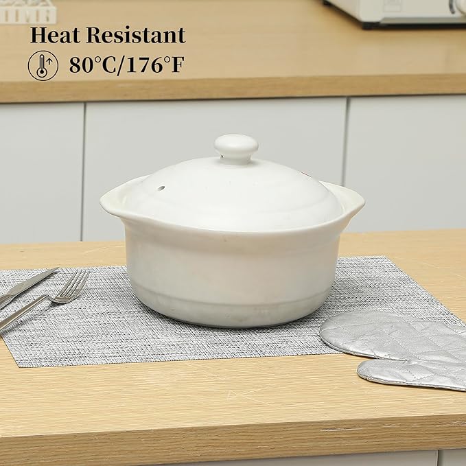 Leetaltree Linen Grey Placemats Set of 4 - Heat Resistant Non-Slip Place mats for Dining Table, Washable Durable PVC Vinyl Woven Table Mats(Linen Grey, 4)