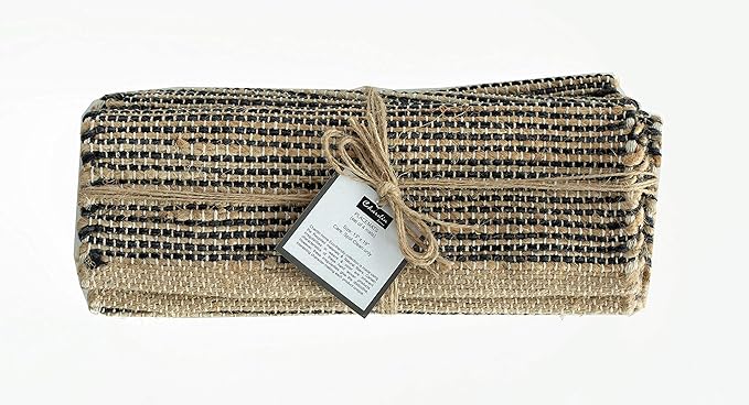 Chardin home | Natural Jute Placemats Set of 4 | 13x19 Inch Rustic Farmhouse Place mats | Table mats Colors - Natural Jute and Black Charcoal.