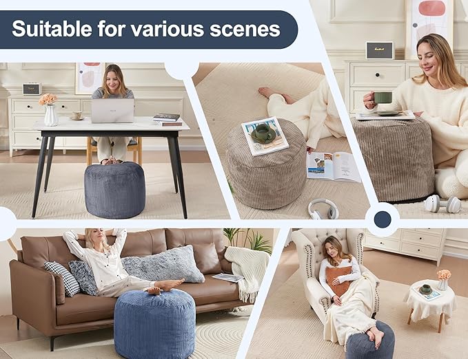 Pouf Ottoman Foot Stools Ottoman with Foam Small Corduroy Ottomans for Living Room Ottomans Pouf 20x15 Floor Poufs Foot Rest for Office Chair Sage Green Foot Stool Small