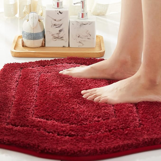 COSY HOMEER Extra Thick Bath Rugs for Bathroom - Anti-Slip Bath Linen Sets Mats Soft Plush 100% Strong Polyester Living Room Bedroom Water Absorbent(Red,20x32 - Inches)