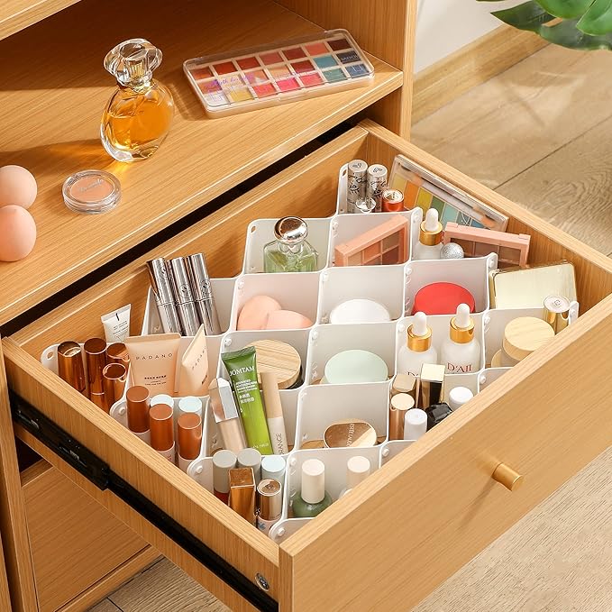 ROUFA Sock Drawer Organizer for Dresser, Honeycomb Underwear Dividers for Women, Panty Separator for Bras, Socks, Belt and Leggings (24pcs,White)