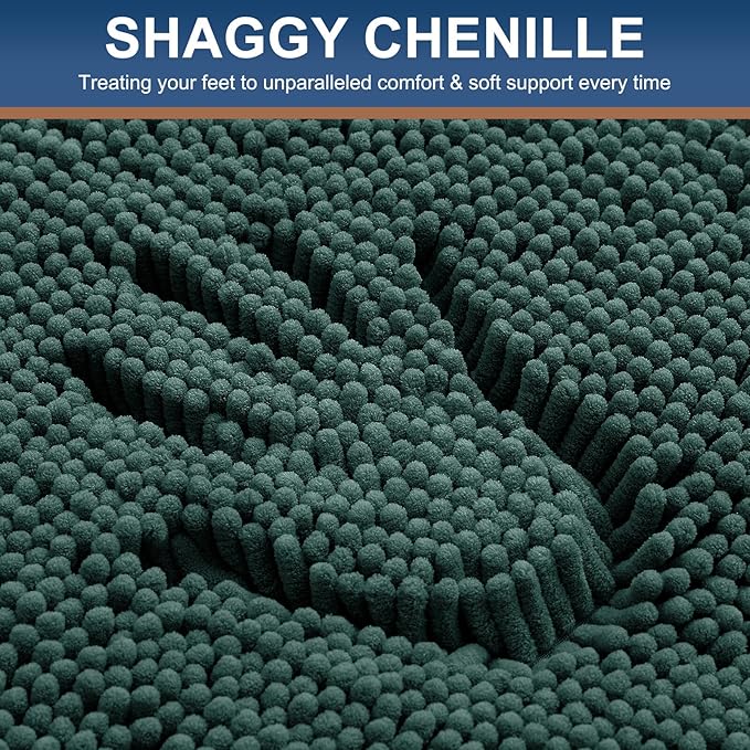 Smiry Luxury Chenille Bathroom Rugs 47x17, Extra Soft and Absorbent Shaggy Bath Mat, Machine Washable, Non-Slip Plush Carpet Runner for Tub, Shower, and Floor, Home Decor Accessories, Green