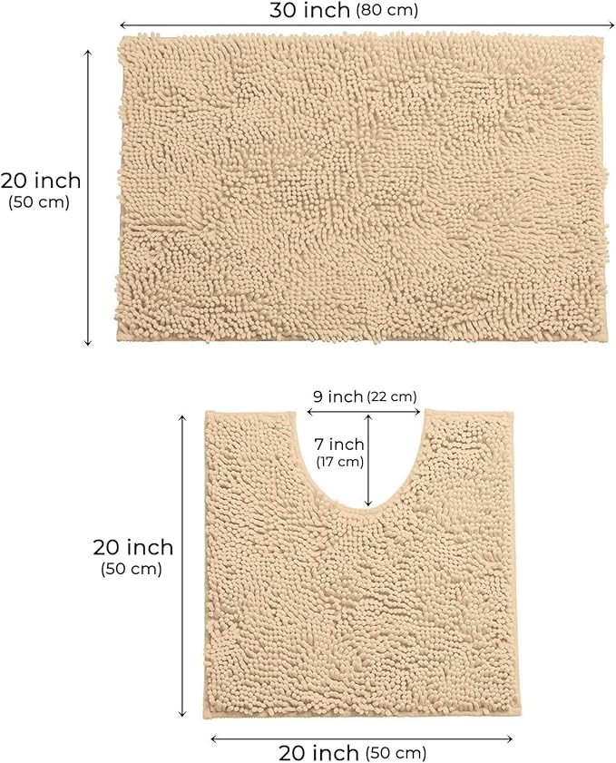 LuxUrux Bathroom Rugs Sets 2 Piece: Quick Dry, Soft Plush Anti-Slip, Super Absorbent. Includes Rectangular (31x20 inches) & U-Shaped Toilet Mat (20x20 inches) | Birch