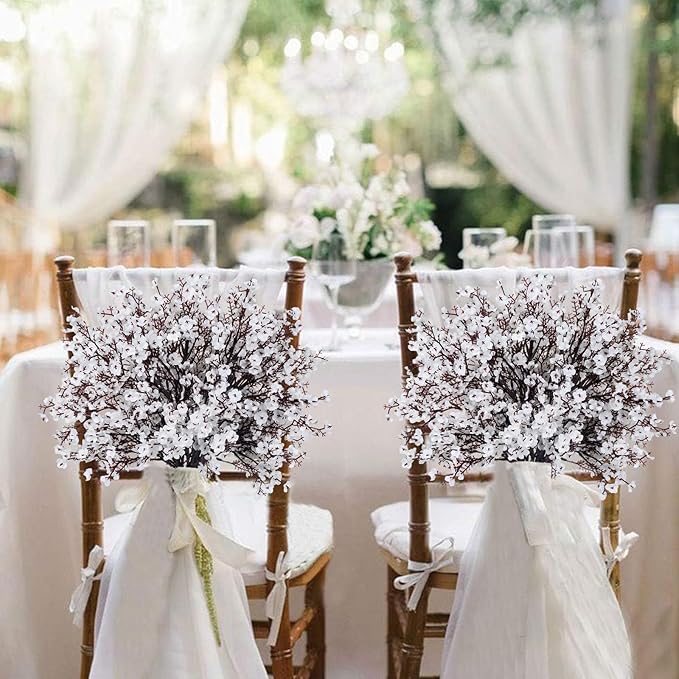 AILANDA 12PCS Artificial Flowers Baby Breath White Fake Gypsophila Bouquets Real Touch Christmas Greenery Real Touch Silk Floral Arrangemen for Winter Home Decor DIY Wedding Party Table Centerpieces
