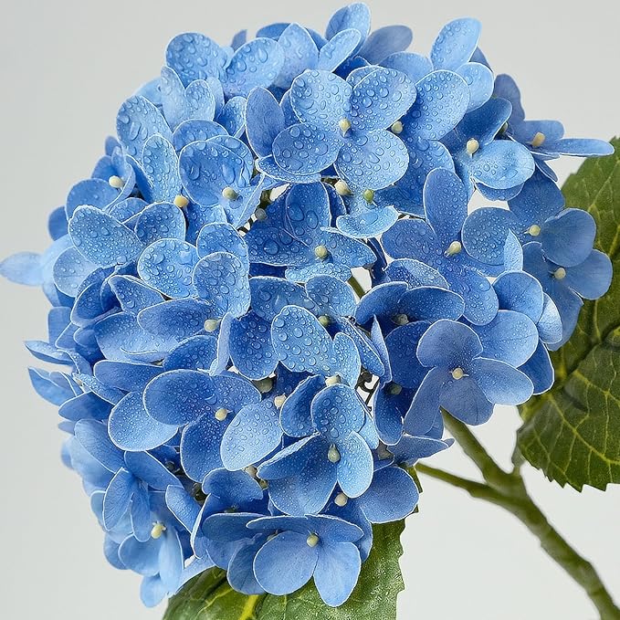 4 Pcs 20'' Real Touch Hydrangea Artificial Flowers Boho Lifelike Real Looking Latex Hydrangeas Flower with Long Stem for Baby Shower Indoor Home Decor Spring Table Centrepiece 2 Blue 2 White