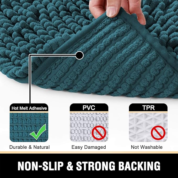 H.VERSAILTEX Bath Mats - Luxury Chenille Non Slip Bathroom Rugs, Extra Soft, Absorbent, Shaggy, Washable, Fast Dry 2 Piece (Dark Teal, 24" x 36"/20" x 32")