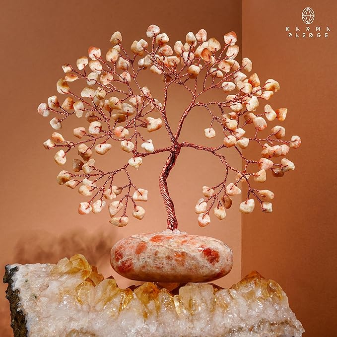 Sun Stone Crystal Tree of Life Office Decor Gifts for Women, Handmade Home Decoration Bonsai Feng Shui Trees for Positive Energy, Good Luck, Money, Meditation, Reiki Healing, Birthday Gifts