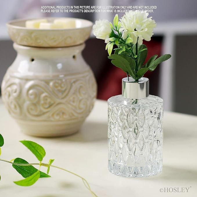 Hosley Set of 4 Mid Century Modern Glass Diffuser Bottles 4 Inch High. Ideal for Use with Essential Oils Hosley Replacement Diffusers and Hosley Reed Sticks DIY Crafts O3 Silver