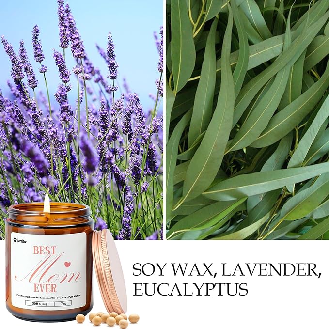 Gifts for Mom from Daughter or Son, Christmas Birthday Mothers Day Candles Gifts for Mom, Lavender Eucalyptus Aromatherapy Candle for Women Help with Stress Relief, 50 Hour Burn Time, 9 oz