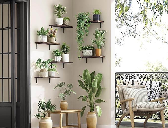 Fixwal Wood Floating Shelves - Set of 6, Wall Mounted, Farmhouse Style for Bedroom & Bathroom
