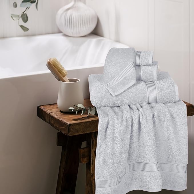 Belizzi Home Ultra Soft 6 Pack Cotton Towel Set, Contains 2 Bath Towels 28x55 inch, 2 Hand Towels 16x24 inch & 2 Wash Coths 12x12 inch, Ideal for Everyday use, Compact & Lightweight - Light Grey