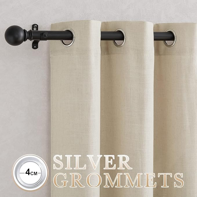 NICETOWN Linen Curtains Taupe 63 inch Long for Nursery, Grommet Top Semi Sheer Privacy Linen Weave Window Drapes Light Filtering for Bedroom/Home Office, W52 x L63, 2 Panels