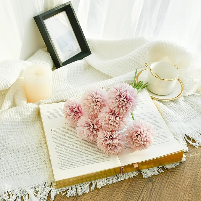 Mandy's Light Purple Artificial Ball Chrysanthemum 12 Stems Faux Flowers with Bendable Stems for DIY Wedding Centerpiece Fall Decor Home Arrangements