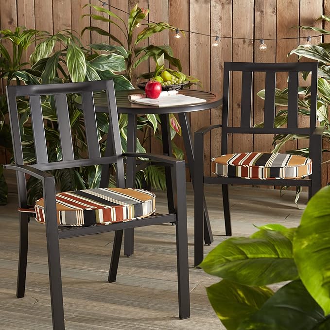 Greendale Home Fashions Outdoor 18-inch Round Reversible Seat Cushion, 2-Pack, Espresso Stripe 2 Count